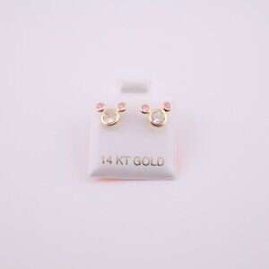 Women's 14k Gold Pink Mickey Mouse Silhouette Cubic Zirconia Mini Stud Earrings*